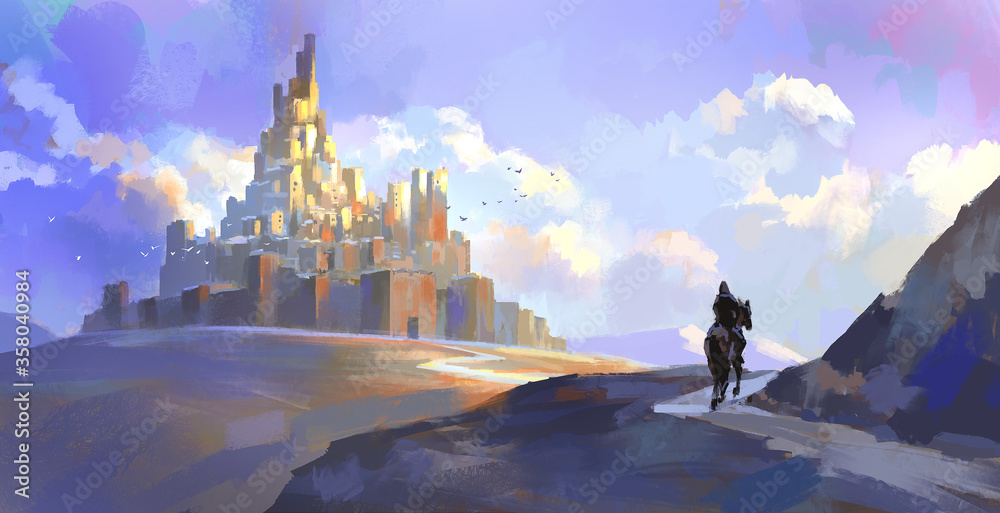 Naklejka premium Knights of the medieval castle,Digital painting.