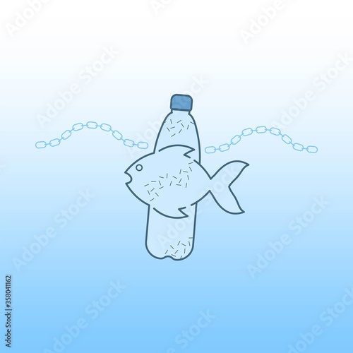 Microplastic in fish and food chain. Microplastic contamination. Vector illustration outline flat design style.