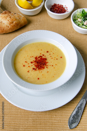 lentil soup on the kitchen table