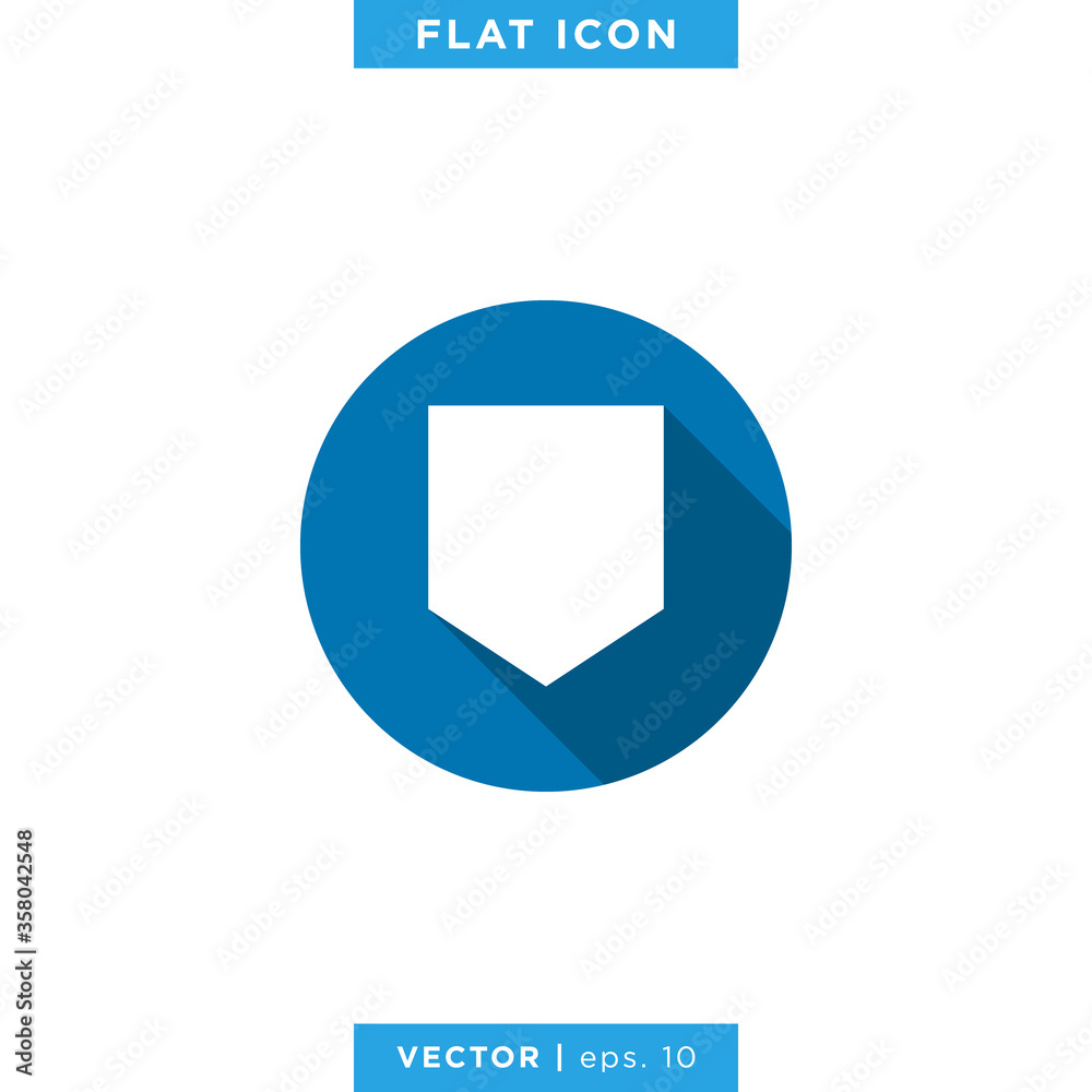 Shield Icon In Blue Circle With Long Shadow Vector Logo Design Template. Shield Icon In Blue Circle With Long Shadow Vector Logo Design Template.