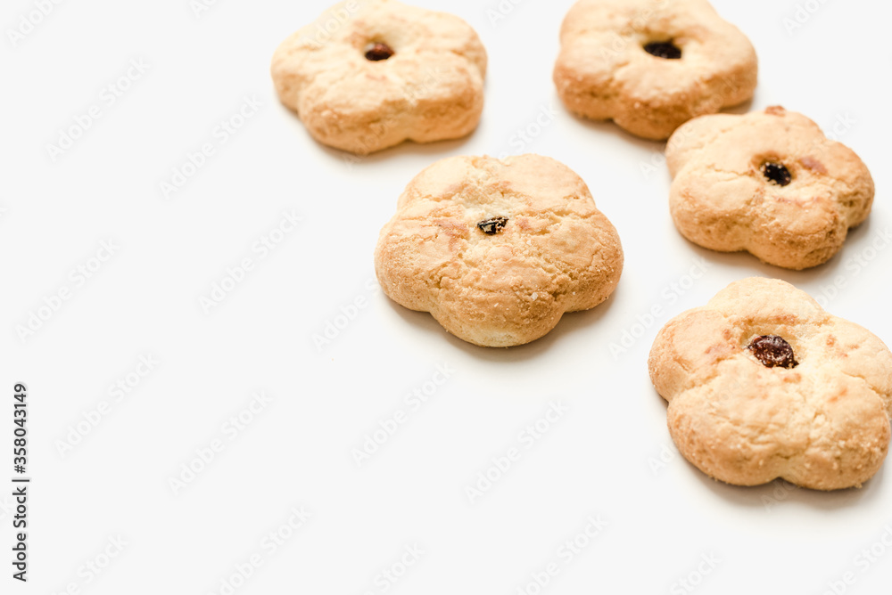 cookies on white background, homemade baking, flour products, bakery products