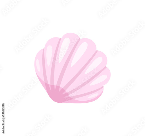 Seashell in closeup vector, isolated icon of flat style. Mollusk conch with wavy shell, cockleshell shellfish marine creature on beach, natural organism