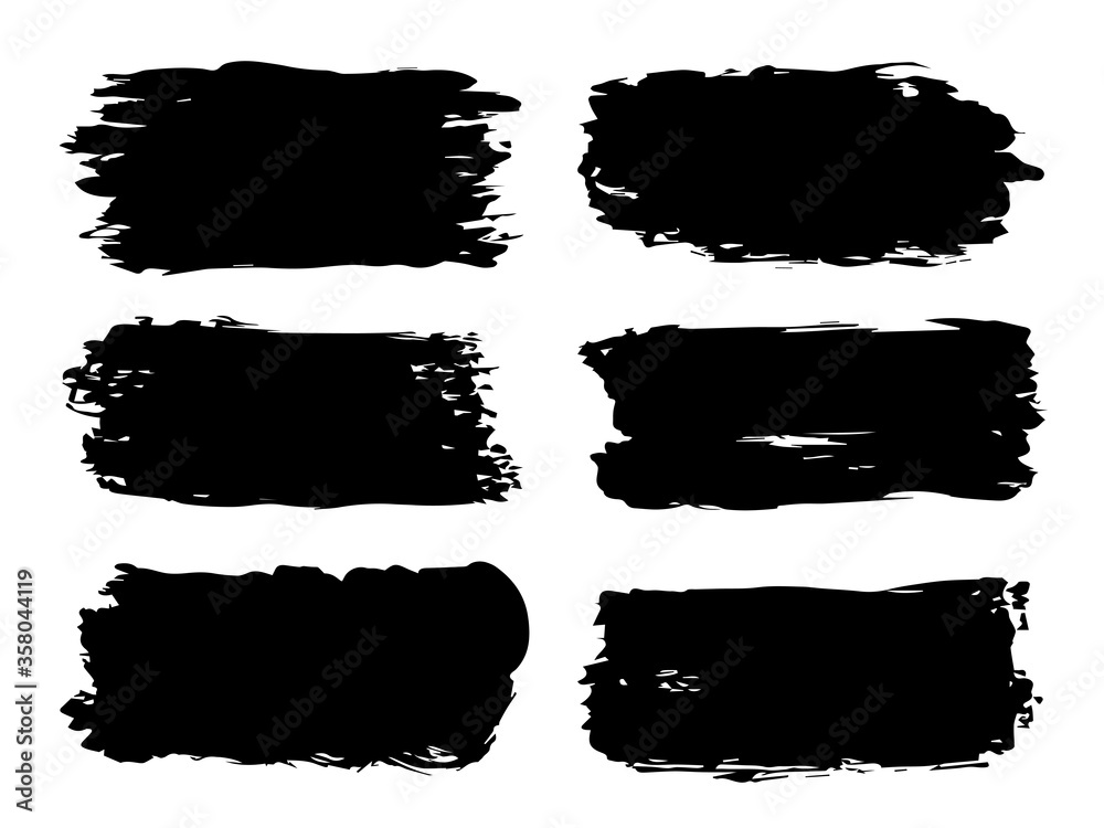 Collection or set of artistic black paint, ink or acrylic hand made creative brush stroke backgrounds isolated on white as grunge or grungy art, education abstract elements frame design Collection or set of artistic black paint, ink or acrylic hand made creative brush stroke backgrounds isolated on white as grunge or grungy art, education abstract elements frame design