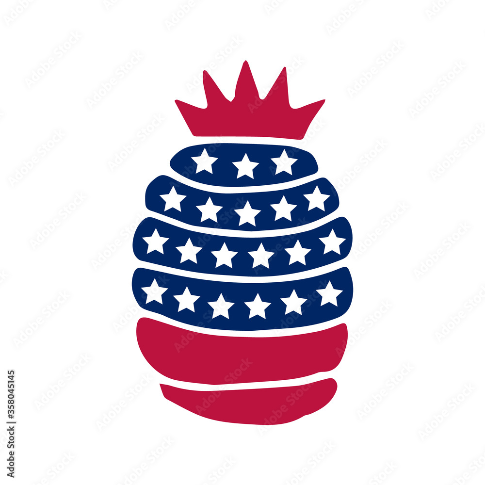 Patriotic pineapple icon isolated on white background. Symbol of 4th of July. American Flag. Pineapple silhouette, stamp, tattoo, concept for Independence Day. T-shirt design. Vector illustration. Patriotic pineapple icon isolated on white background. Symbol of 4th of July. American Flag. Pineapple silhouette, stamp, tattoo, concept for Independence Day. T-shirt design. Vector illustration.