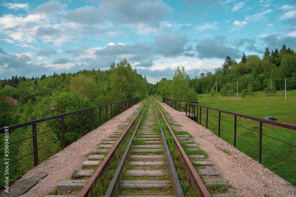 An old Abandoned railway, overgrown with green grass. An old Abandoned railway, overgrown with green grass.