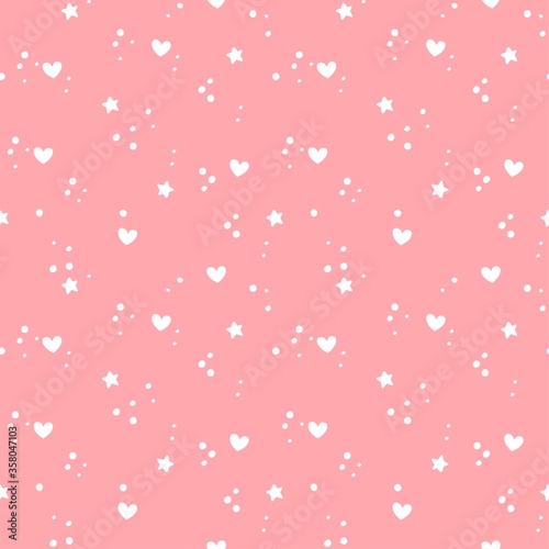 Seamless pattern with hearts on pink background. Vector illustration.