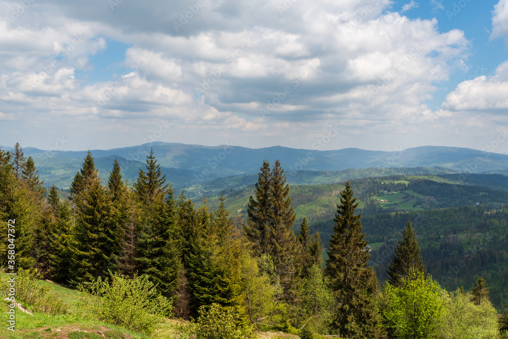 Beskid Slaski mountains scenery from Wielki Stozek hill on polish - czech borders