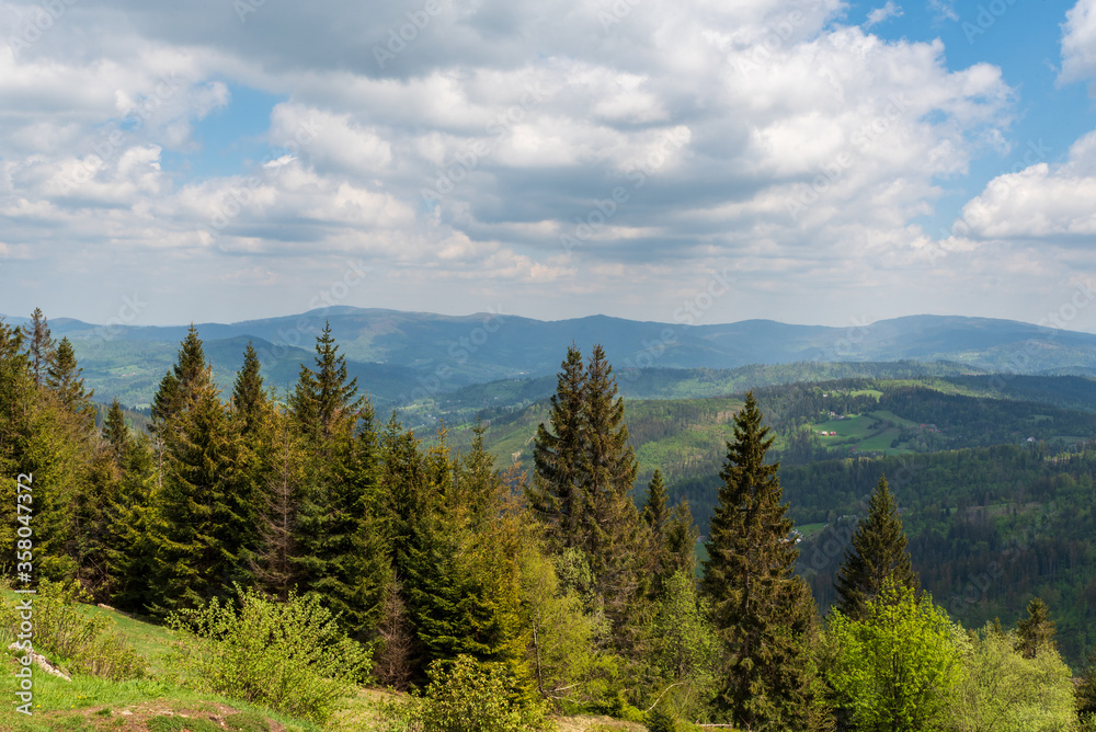 Beskid Slaski mountains scenery from Wielki Stozek hill on polish - czech borders Beskid Slaski mountains scenery from Wielki Stozek hill on polish - czech borders
