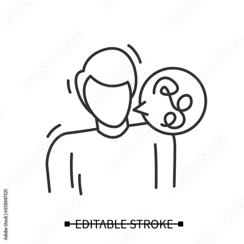 Speech disorder icon. Man with slurred speech having communication trouble. line illustration pictogram for heat stroke, concision and neurological diseases signs and symptoms. Editable stroke vector