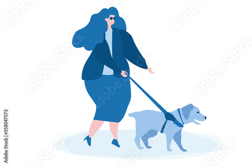 Disabled woman , blind woman with dog. World Disability Day. Vector illustration for web banner, infographics, mobile. 