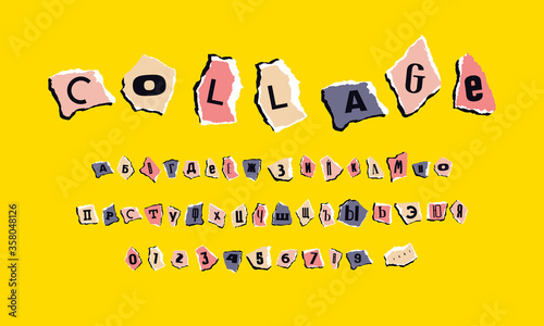 Decorative cyrillic font of zine collage style photo