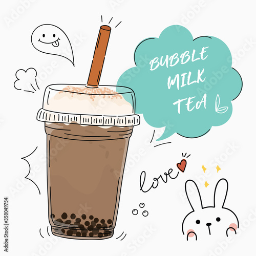 Bubble tea Special Promotions design, Pearl milk tea , Yummy drinks, coffees and soft drinks with logo and doodle style advertisement banner. Vector illustration.