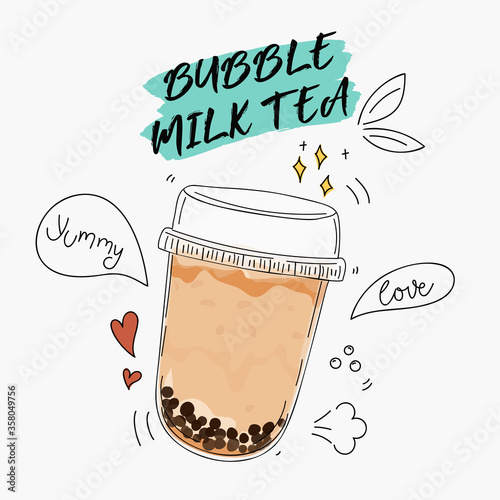 Bubble tea Special Promotions design, Pearl milk tea , Yummy drinks, coffees and soft drinks with logo and doodle style advertisement banner. Vector illustration.