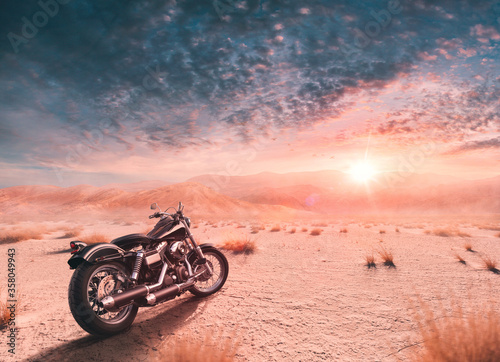 Fotografie Enjoy the freedom with your harley davidson bike in the calm desert at sunset