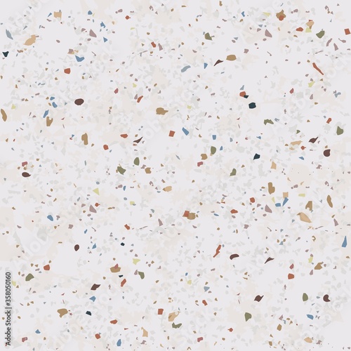 Tile terrazzo vector pattern with colorful stone on grey marble background for seamless concrete rock wallpaper