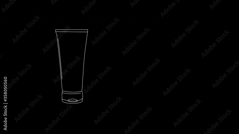 Self drawing animation of tube of cream. Copy space. Black background. Self drawing animation of tube of cream. Copy space. Black background.