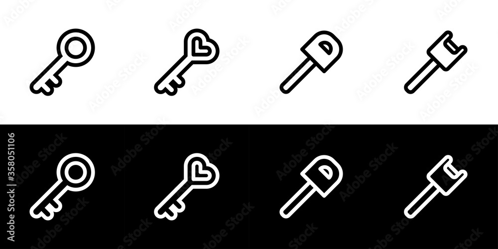 Key icon set. Flat design icon collection isolated on black and white background. Key icon set. Flat design icon collection isolated on black and white background.
