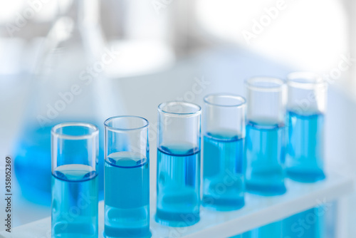 Closeup test tube in chemical laboratory, science laboratory research and development concept