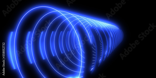 3D abstract background with neon lights. neon tunnel .space construction . 3d illustration