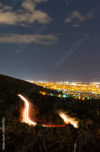 Traffic on the mountain at night