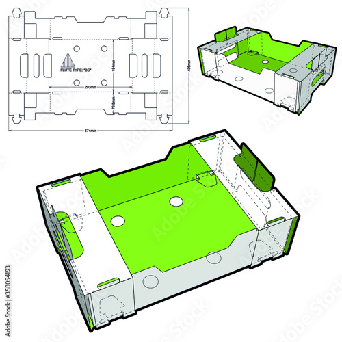 Stackable Retail Double Edge Box (Internal measurement 29.3x 18.4+ 7.95) and Die-cut Pattern. The .eps file is full scale and fully functional. Prepared for real cardboard production.