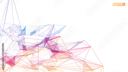 Network background abstract. Connect technology business concept of line grid triangle structure on white background. Global internet communication colorful tech backdrop. Vector illustration EPS 10.