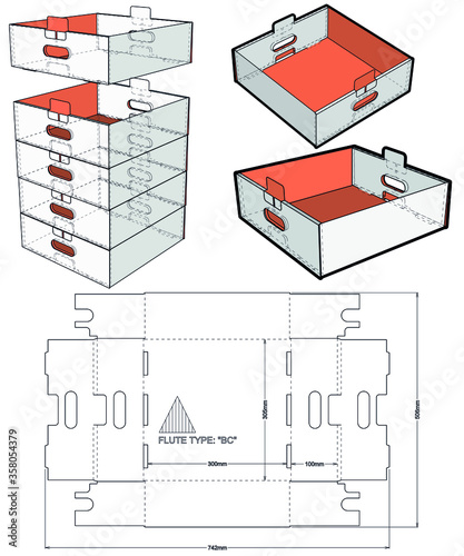 Stackable Retail Double Edge Box (Internal measurement 30 x 30+ 10) and Die-cut Pattern