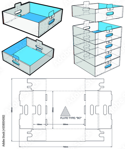 Stackable Retail Double Edge Box (Internal measurement 30 x 30+ 10) and Die-cut Pattern