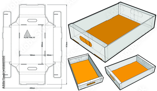 Stackable Retail Double Edge Box (Internal measurement 30x19+6) and Die-cut Pattern. The .eps file is full scale and fully functional. Prepared for real cardboard production.
