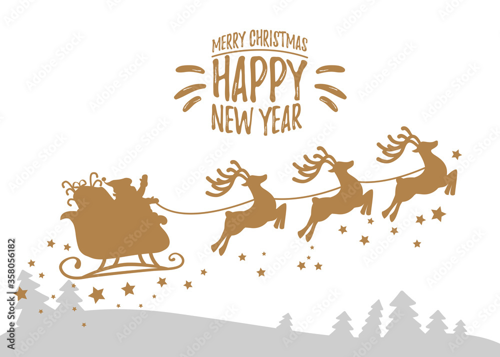 Vector Illustration of Santa Claus Driving in a Sledge silhouette.