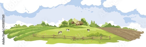 Fototapete Abstract summer landscape -- farm fields / Vector illustration, rural view -- fi