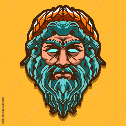 zeus head isolated on yellow background