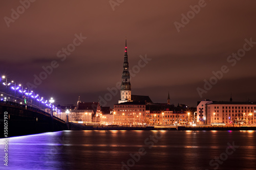 Panoramic view on the city of Riga by night