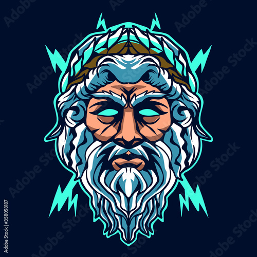 Zeus head vector illustration design on dark background