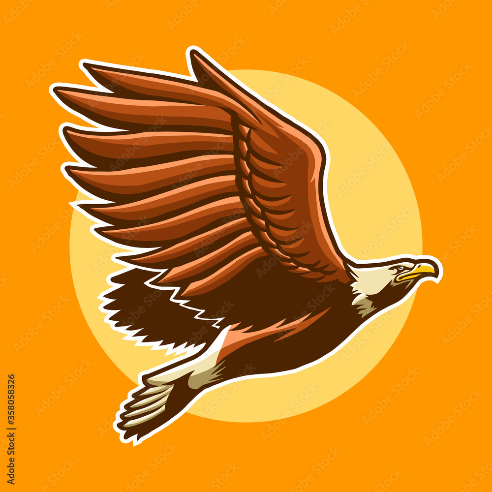 Obraz premium eagle fly vector with sun illustration design