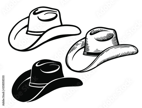 Cowboy hat. Set of American traditional Western hats isolated on white  photo