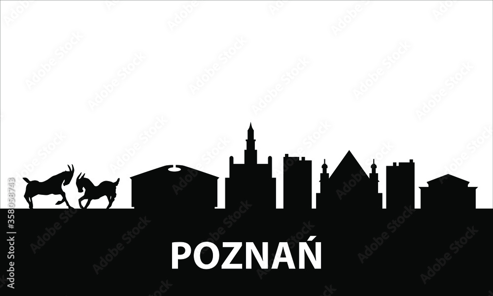 Poznań Polish City Skyline Landscape Buildings Vector Silhouette