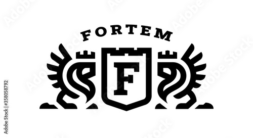 Heraldic Coats Of Arms, two lion and a shield. Vector illustration.