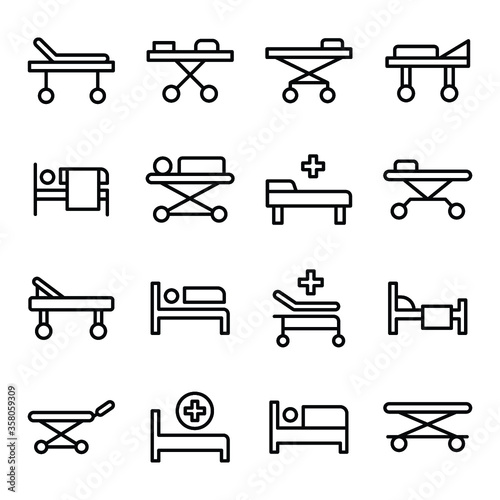 
 Hospital, Patient, Patient Bed, Stretcher Line Vector Icons Set
