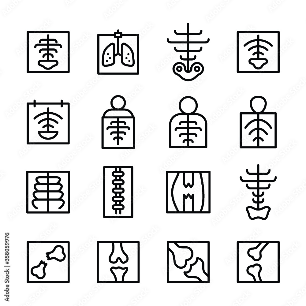 Medical, X Ray, X Rays Symbol, Xray Sign Line Vector Icons Set Stock