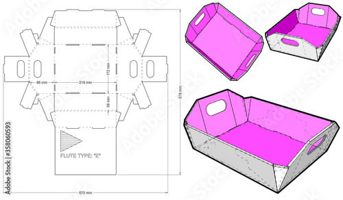 Stackable Tray and Die-cut Pattern. The .eps file is full scale and fully functional. Prepared for real cardboard production.