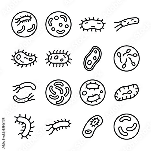 
Bacteria, Germs, Protozoa, Listeria, Sperm Egg, Listeria, Microbes Lines Vector Icons Set 
