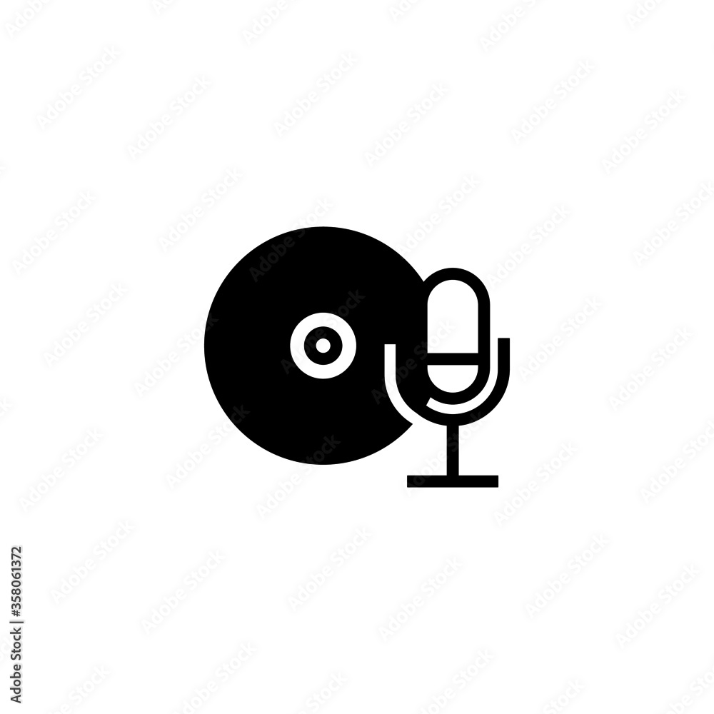 Music record vector icon in black flat glyph, filled style isolated on white background Music record vector icon in black flat glyph, filled style isolated on white background
