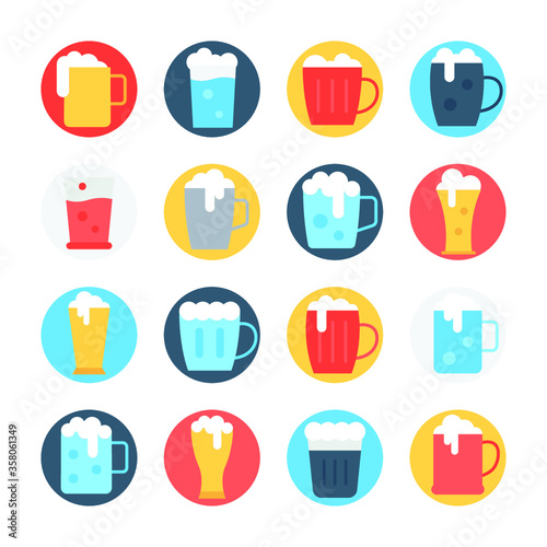 
Drinks Circular Color Vector Icons Set 
