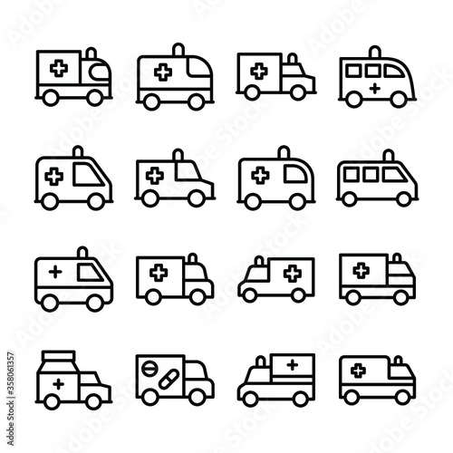 Ambulance Line Vector Icons Set 