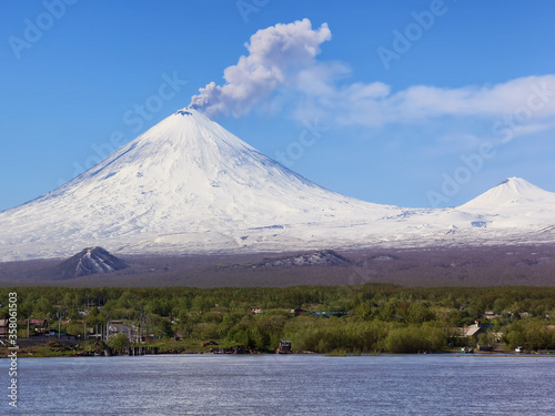 Volcano eruption. Russia,Kamchatka Peninsula.10.06.2017..The volcano of Klyuchevskaya sopka. (4800 m) is the highest active volcano of Eurasia.