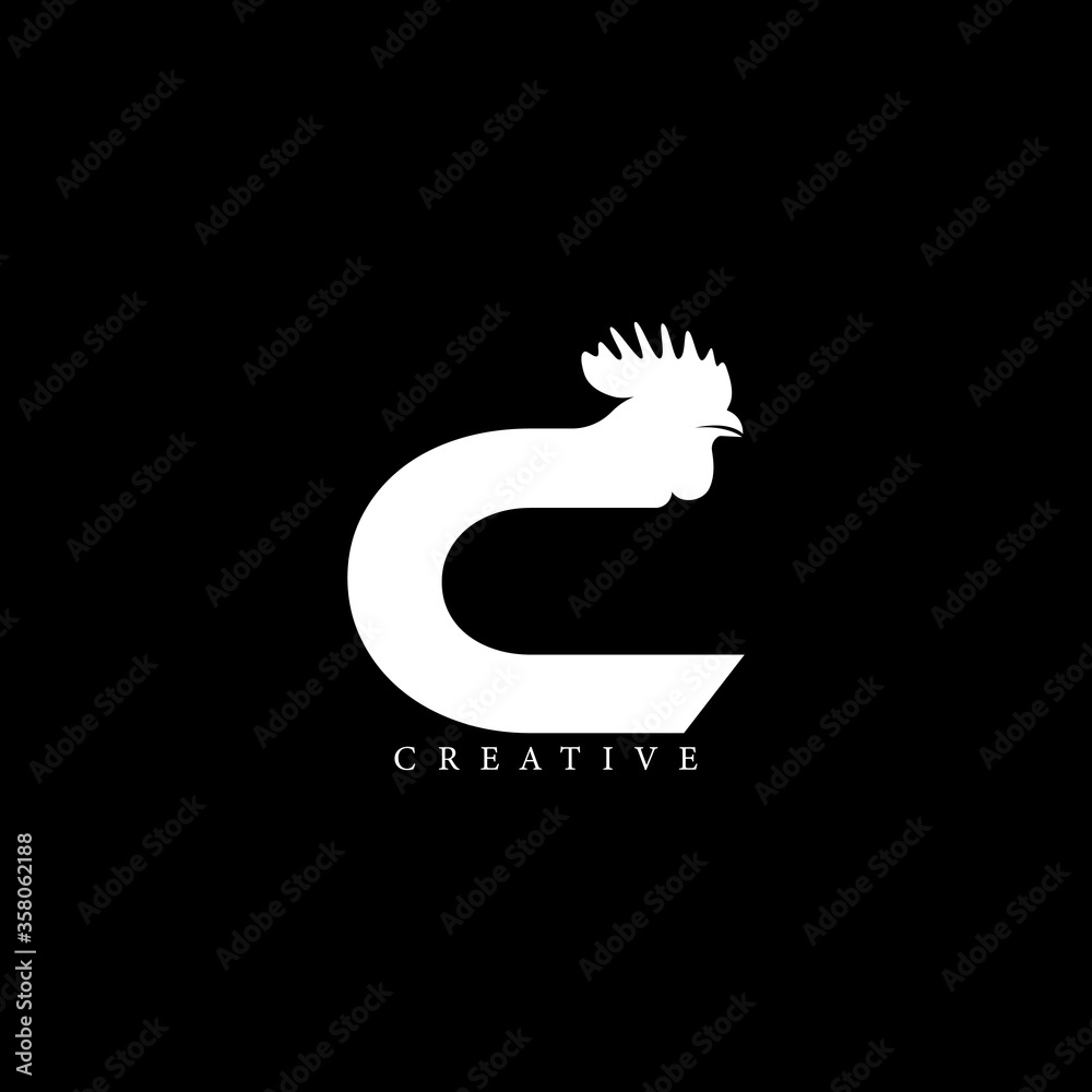 Rooster head concept simple flat C letter logo design Rooster head concept simple flat C letter logo design