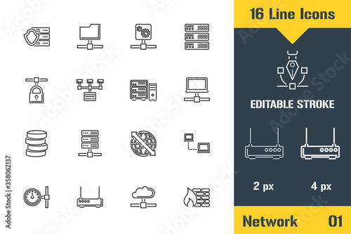 Network, Hosting Server Icons set. Thin line icon - Outline flat vector illustration. Editable stroke pictogram. Premium quality graphics concept for web, logo, branding, ui, ux design, infographics