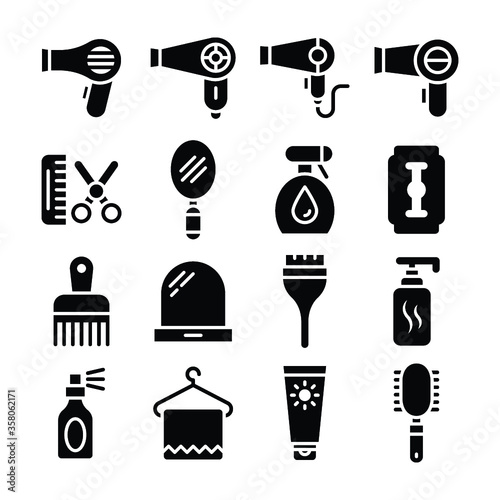 Hair Salon Glyphs Vector Icons Set 