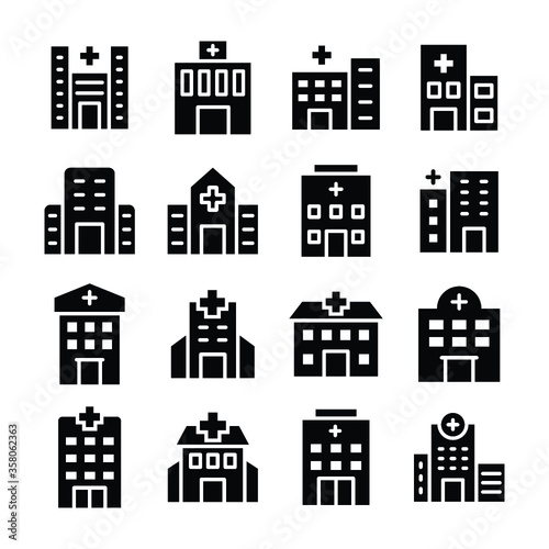  Hospital Buildings Glyphs Vector Icons Set 
